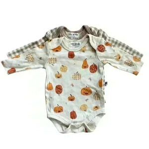 Rabbit Bear Organic Baby Bodysuit 2 Piece Size 0-3 Months Fall Pumpkin One Piece